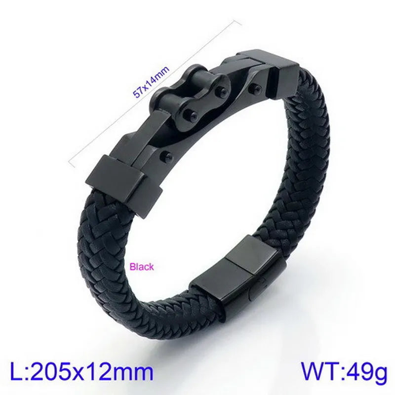Hip-Hop Retro Color Block Pu Leather Titanium Steel Plating 18K Gold Plated Men's Bracelets