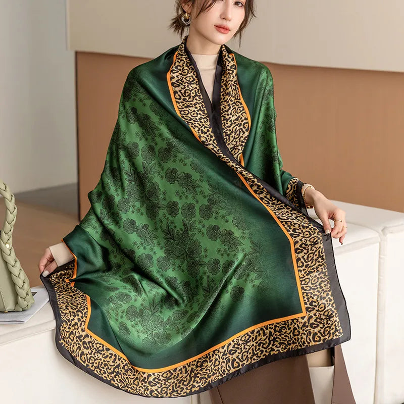 Women's Simple Style Streetwear Leopard Satin Printing and Dyeing Printing Scarf