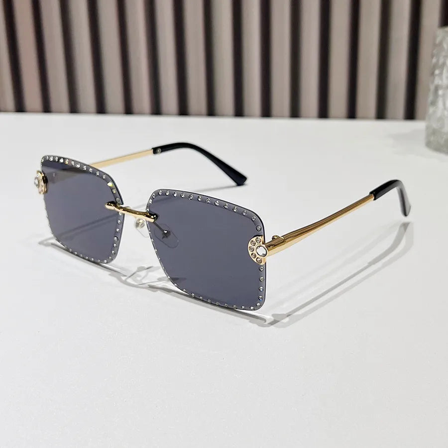 Casual Hip-Hop Color Block Pc Square Rhinestone Frameless Glasses