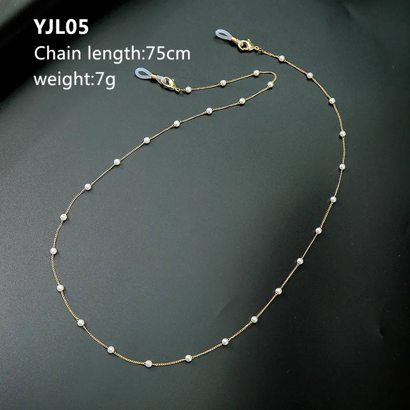 ins Crystal Shell Pearl Glasses Chain Fine Glasses Lanyard Chain Tassel Jewelry Necklace Anti-slip Chain