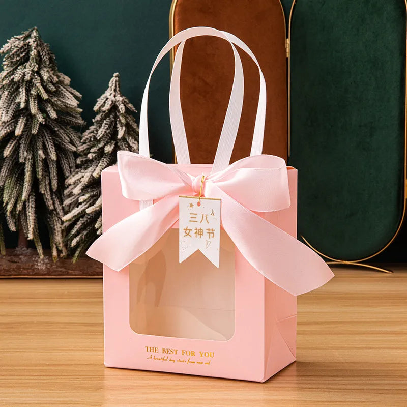 Gift Bag Advanced Sense Transparent Window Opening Bag Fashion Packaging Bag Birthday Gift Cosmetic Tote Bag Hand Gift Bag