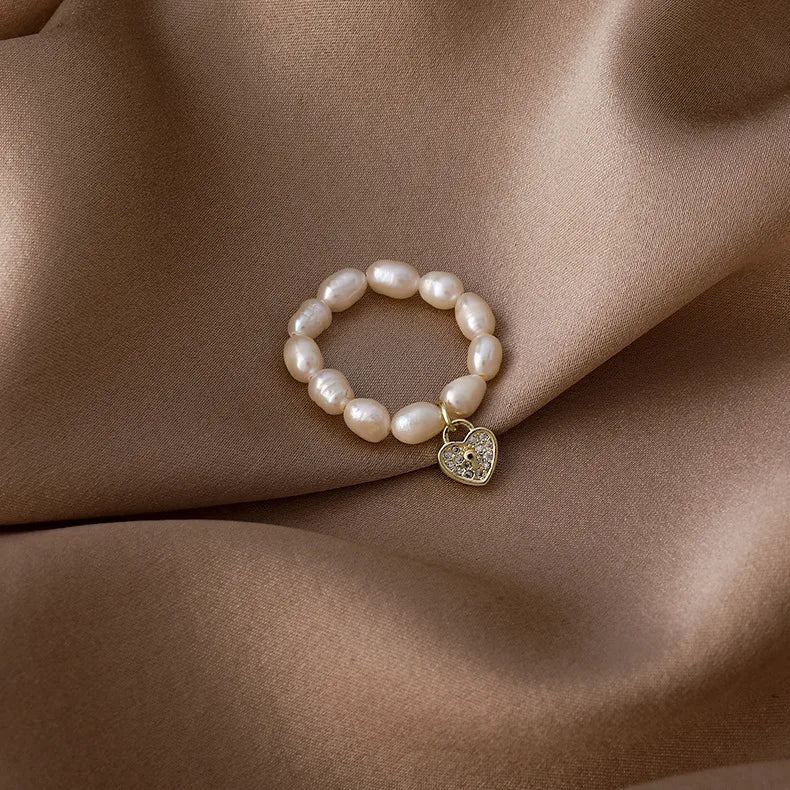Vacation Simple Style Heart Freshwater Pearl Copper Artificial Gemstones Women'S Rings