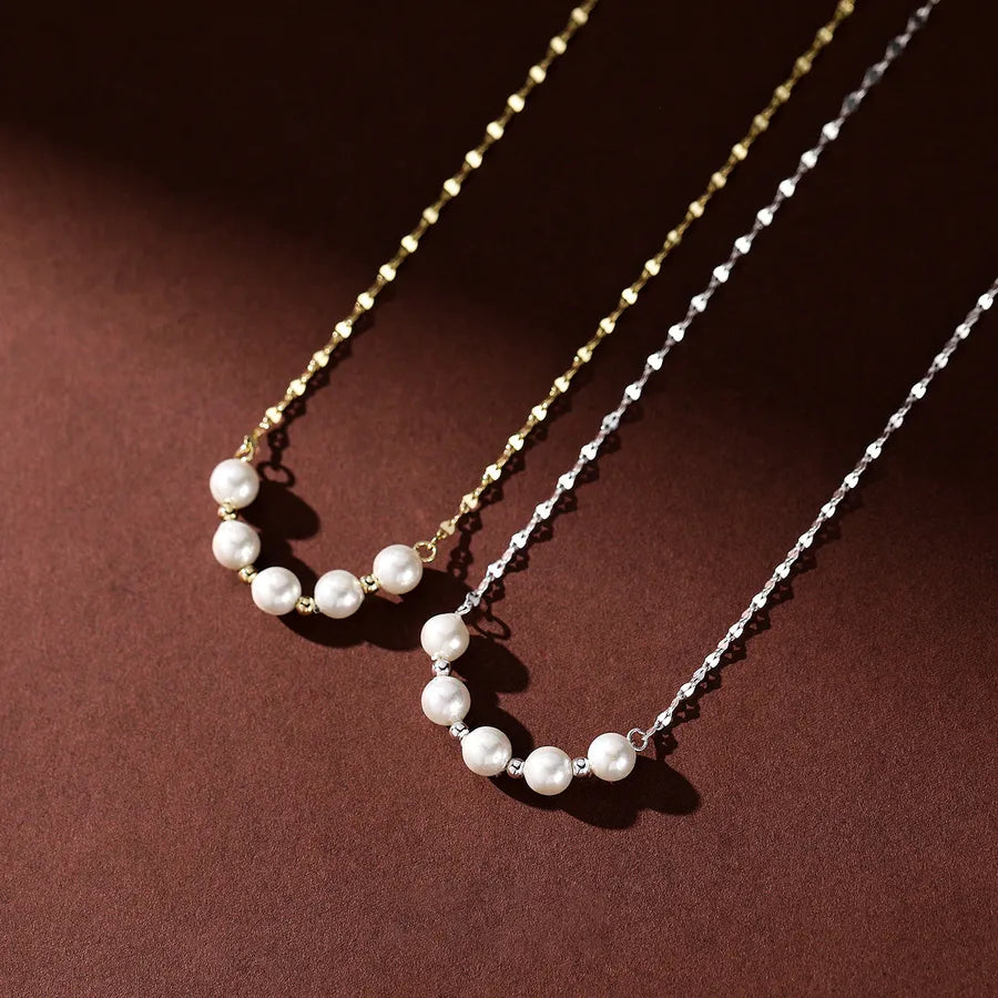 Wholesale Jewelry Elegant Luxurious Queen Round Simple Artificial Pearl Titanium Steel Beaded Necklace