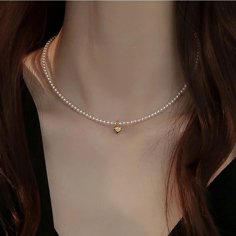 Zhong Chuxi same Choker freshwater baby Pearl small gold bean retro American 14K gold bag women's necklace pair