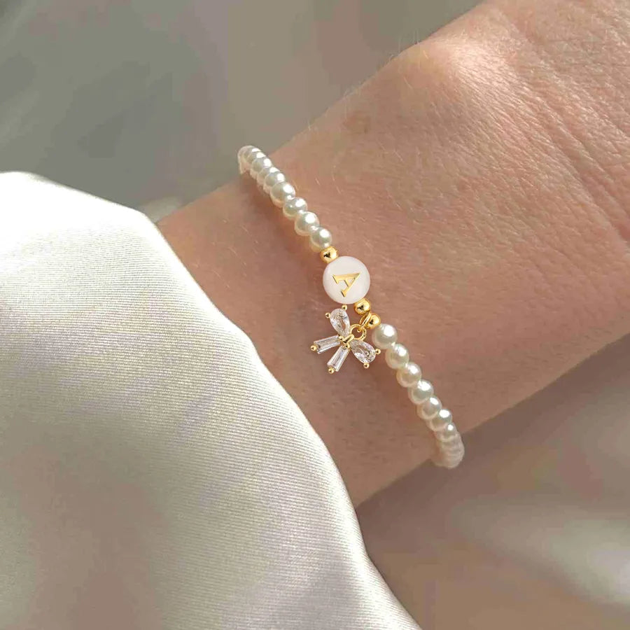 Elegant Simple Style Classic Style Letter Bow Knot Artificial Crystal Artificial Pearl Shell Beaded Chain Beaded Bracelets Wholesale