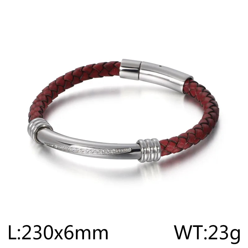 Retro Geometric Pu Leather Titanium Steel Plating 18K Gold Plated Men's Bangle