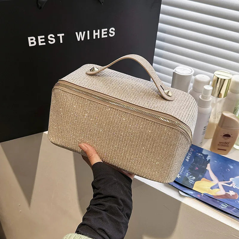 elegant solid color pu leather square makeup bags