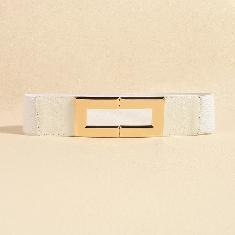 fashion simple style rectangle pu leather alloy plating women's leather belts