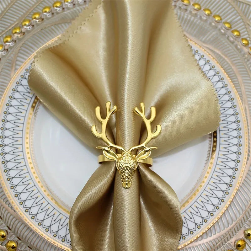 Fashionable Electroplated Christmas Deer Head Sacrificial Festival Sheep Head Bull Head Iron Napkin Rings  Style