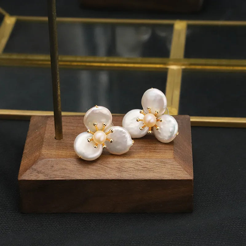 Live broadcast  natural pearl earrings high-grade earrings s925 silver needle women's design natural freshwater real pearl