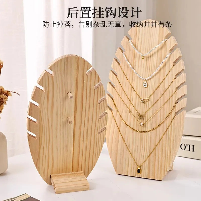 Simple Solid Wood Necklace Bracelet Jewelry Display Stand Artistic Style Banana Leaf Pattern Storage Rack For Stall Selling