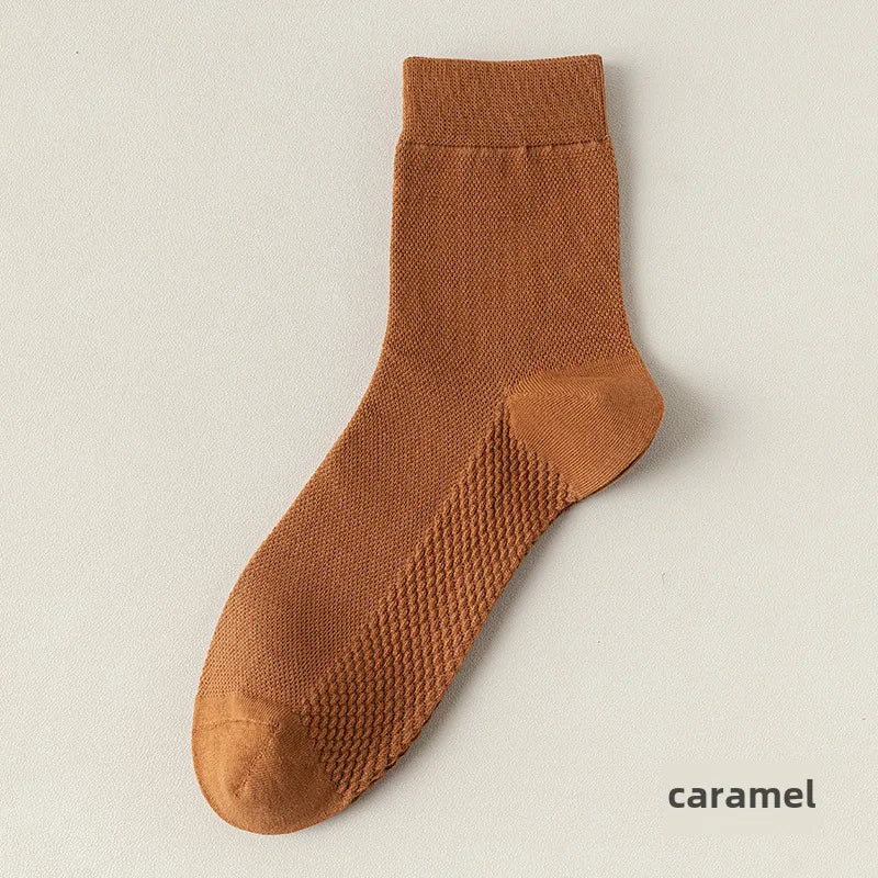95% cotton mid-tube socks spring and summer mesh thin pure cotton men's socks solid color combed cotton stockings antibacterial deodorant socks