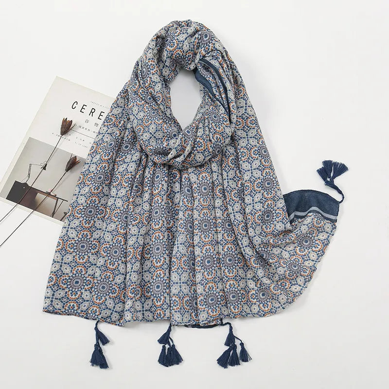Women's Sweet Color Block Polyester Printing Scarf
