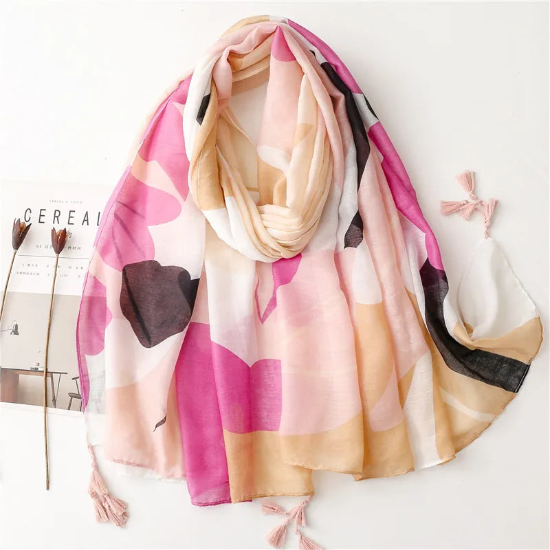 women's vacation color block voile silk scarves