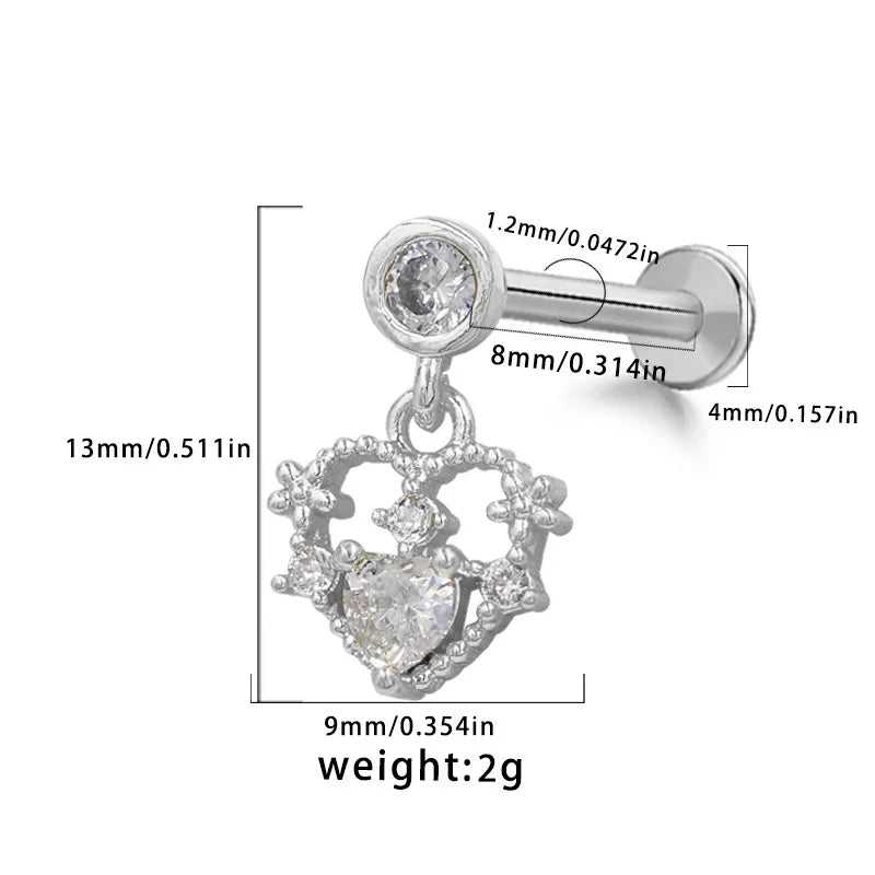 1 Piece Lip Rings Hip-Hop Vintage Style Rock Star Heart Shape Floral 316L Stainless Steel  Copper Inlay Resin Glass Gold Plated Lip Rings