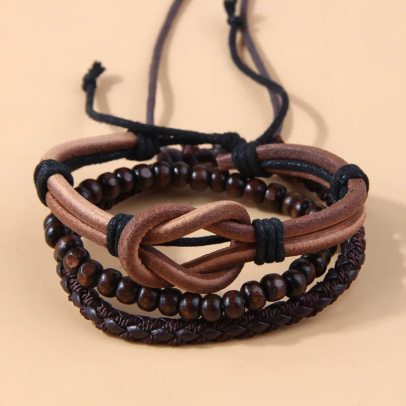 Ethnic Style Solid Color Pu rope Wood Men's Bracelets