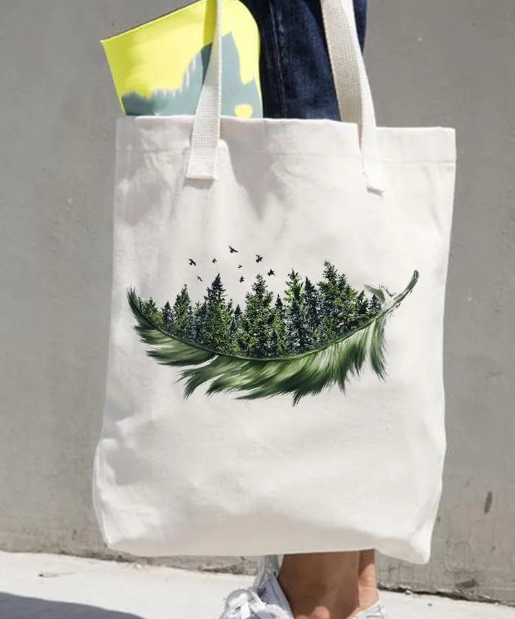 Women's printed shopping bag casual shopping handbag women's shoulder bag large capacity new artistic fresh Women's bag