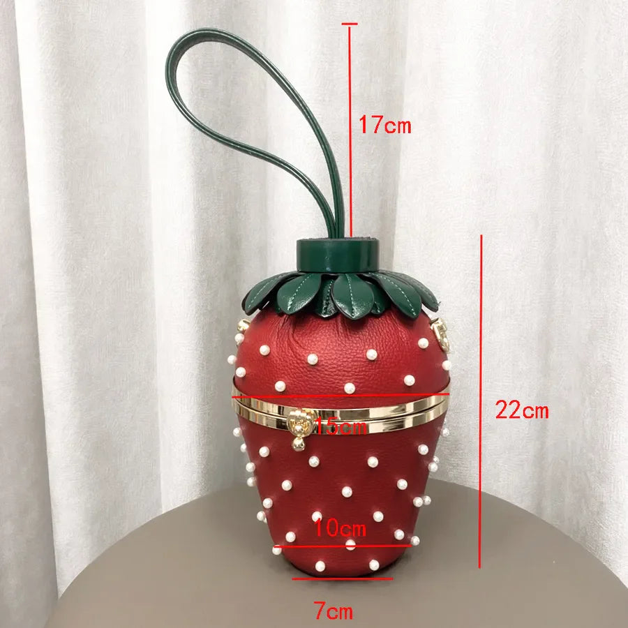 Women's Small Pu Leather Strawberry Cute Bucket Buckle Handbag