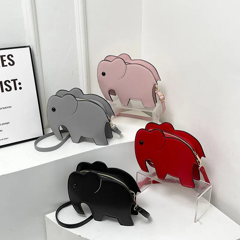 Women's PU Elephant Cute Sewing Thread Square Zipper Crossbody Bag
