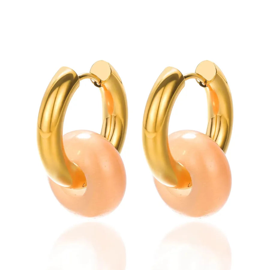1 Pair Vintage Style Geometric Plating 304 Stainless Steel natural stone 18K Gold Plated Earrings