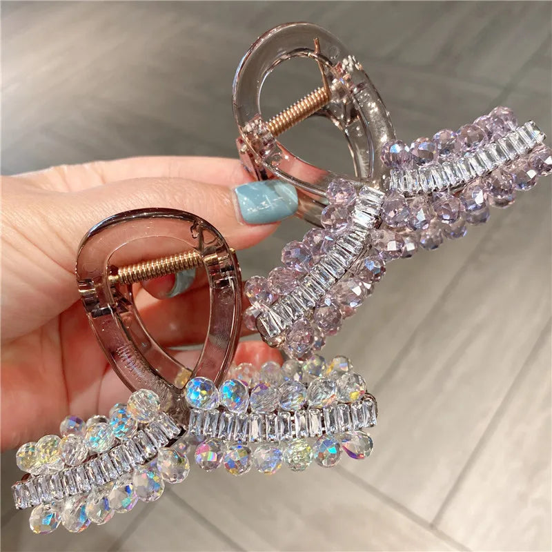 Elegant Vintage Heavy Work Crystal Full Drill Hair Clip Medium Shark Clamp Secure Updo Hair Accessories Trendy Sweet Headwear
