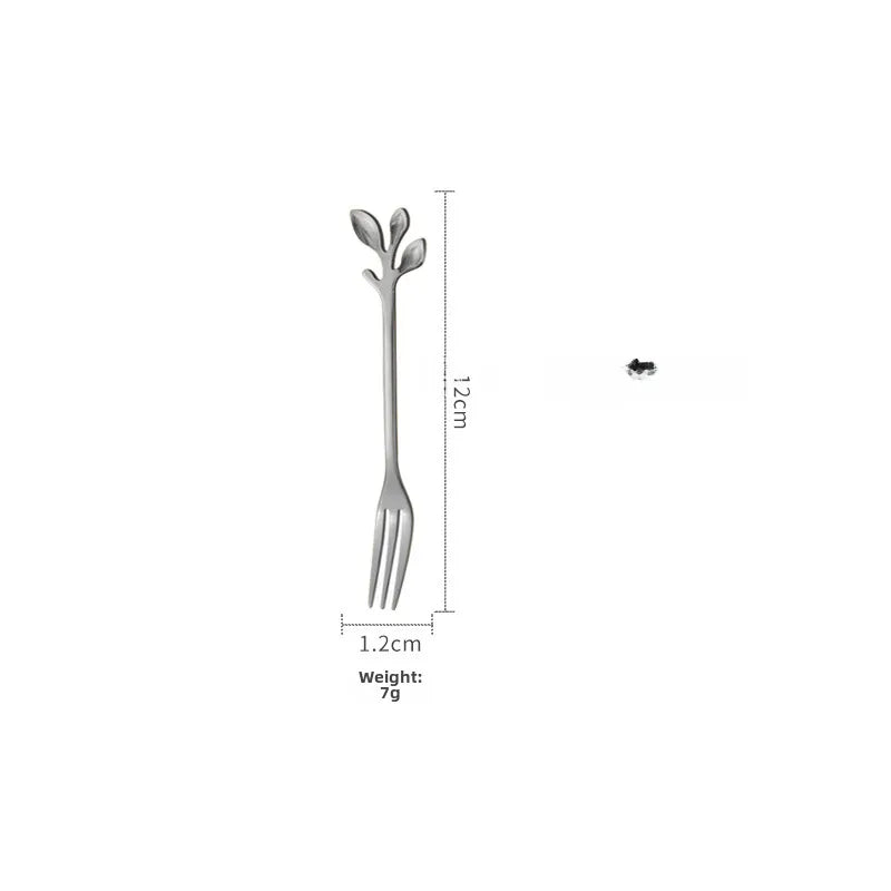 Stainless Steel Leaf Spoon Creative Golden Leaf Coffee Spoon Dessert Spoon Fruit Fork Cake Fork Wholesale Gift Spoon