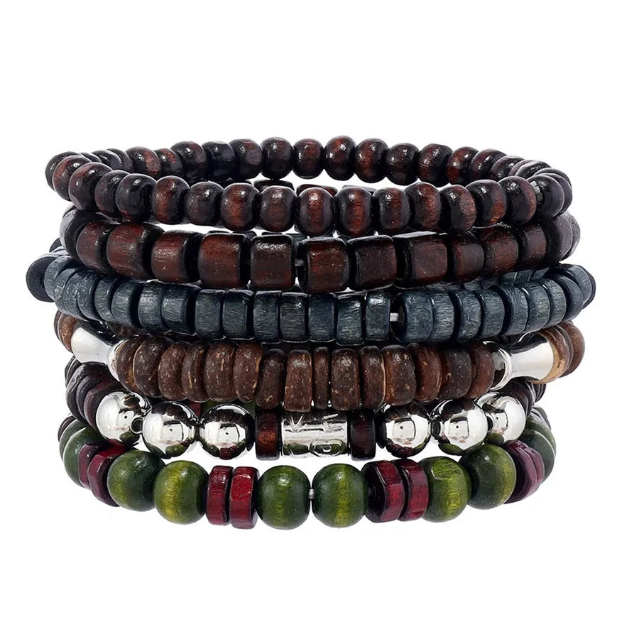 Retro Round Wood Beaded Men's Bracelets