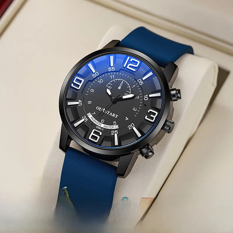 Direct sales Men's Watch  casual stereo digital live blue light glass quartz silicone watch men