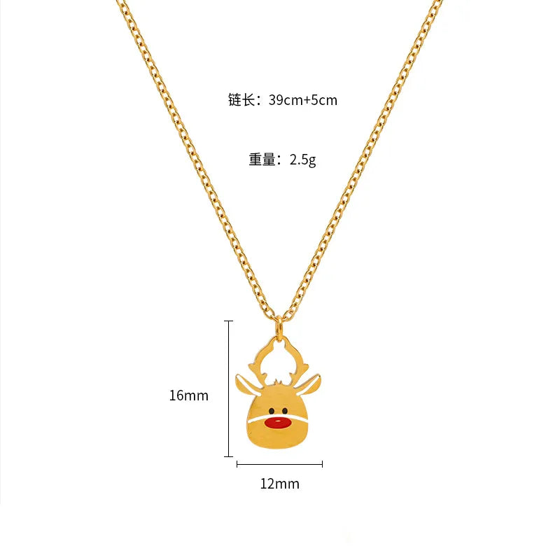 Christmas Creative Design Sense Bell Necklace Women's Versatile Pendant Oil Drop Deer Snowman Cartoon Stainless Steel Titanium Steel