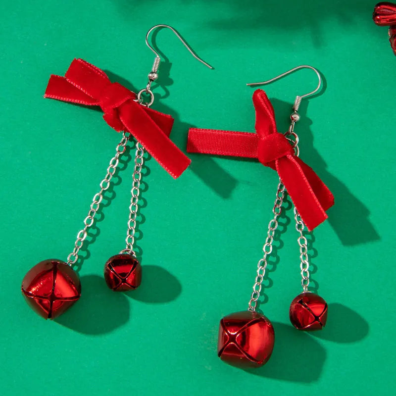 Cute Butterfly Knot Christmas Series Earrings Women's Fashion Alloy Jewelry Christmas Style Elegant Dangle Studs