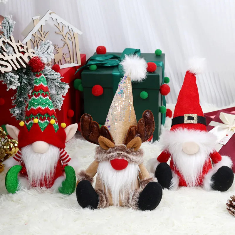 Christmas Long-Cap Style Santa Claus Decoration Rudolph The Reindeer Sprite Window Display Ornament Festive Polyester Decoration