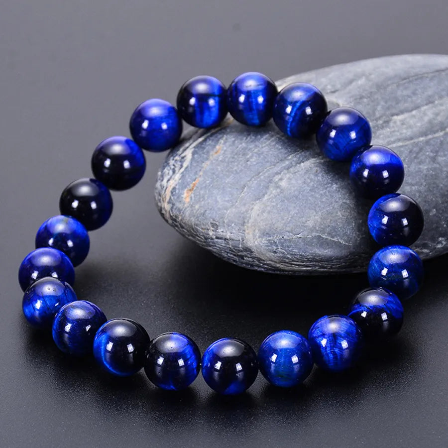 Hot Selling Bracelet Jewelry Green Gold Tiger Eye Stone Single Ring Elastic Bracelet Simple Men's Gift Bracelet