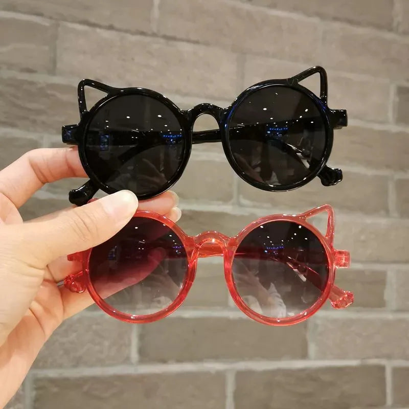 Children's Sunglasses Color Simple Cat Ear UV Protection Sunglasses Boys and Girls Eye Protection Cartoon Glasses Sunglasses