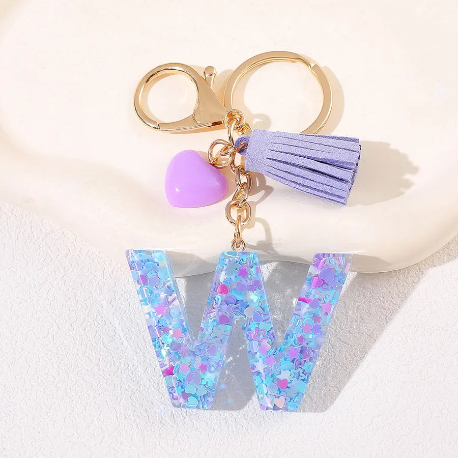 New Women's Purple Love Tassel 26 Letter Keychain Cute Car Key Chain Couple Backpack Jewelry