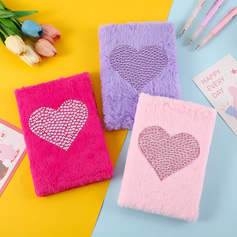 Cute Plush Heart Shaped Notebook Student Note Taking Gift Stationery Souvenir Pink Purple And Red Love Heart Design