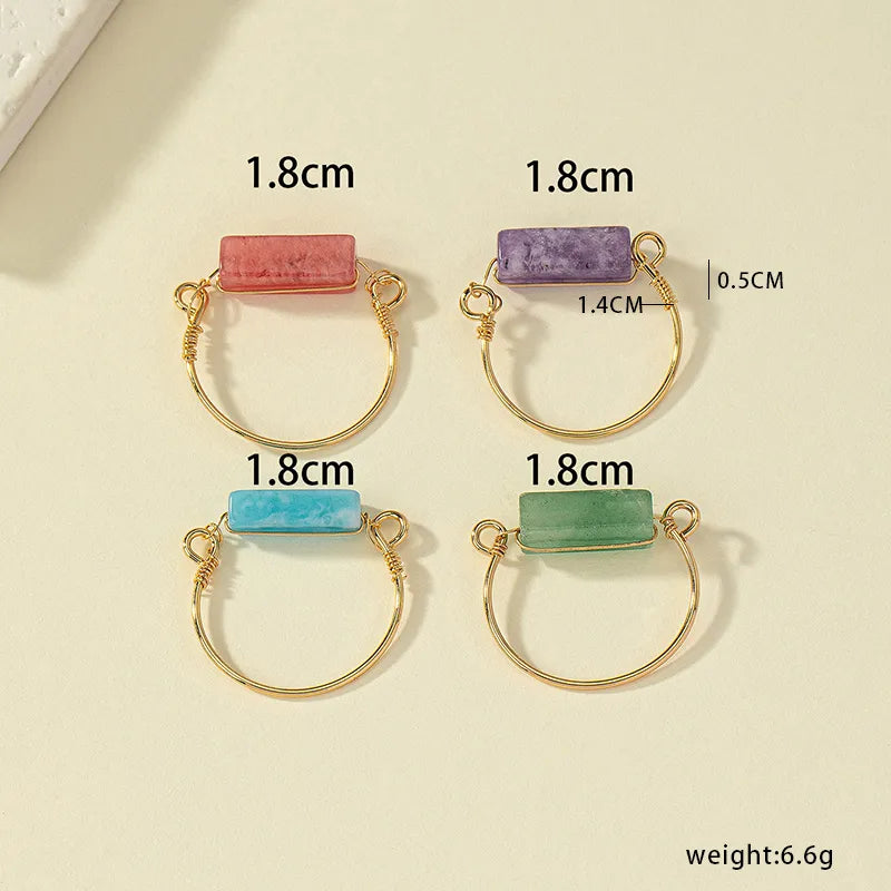 ig style casual artistic square natural stone plating 14k gold plated open rings