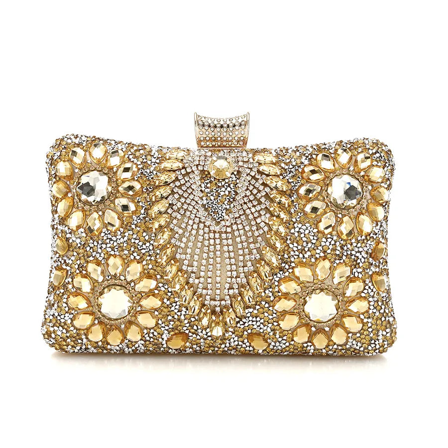 Black Gold Silver Rhinestone Color Block Square Evening Bags
