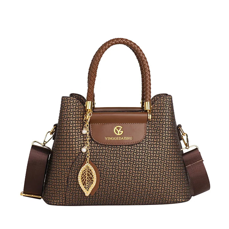 Large Capacity Handbags Women's  New Fashion All-Match Stitching Shoulder Bag Textured Commuter Messenger Bag
