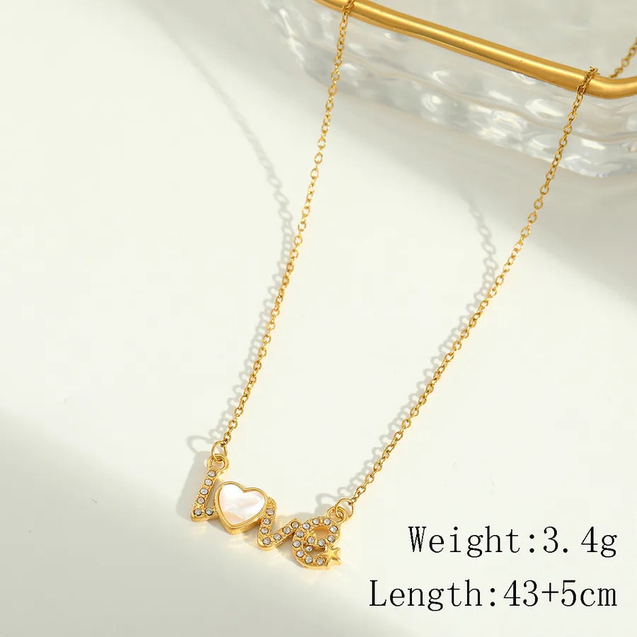 Wholesale Jewelry Elegant Cute Retro Love Geometric Heart Shape 304 Stainless Steel Acrylic Zircon 18K Gold Plated Plating Inlay Paperclip Chain cable chain Multi Charms Necklace