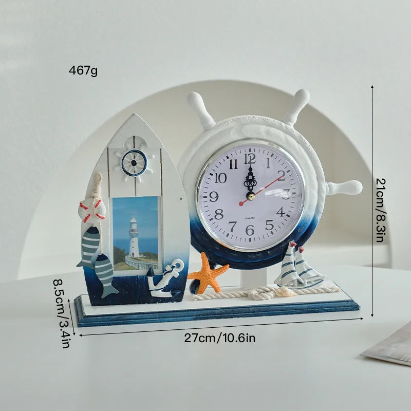 Cute Beach Tower Rudder Wood Ornaments Clock Artificial Decorations