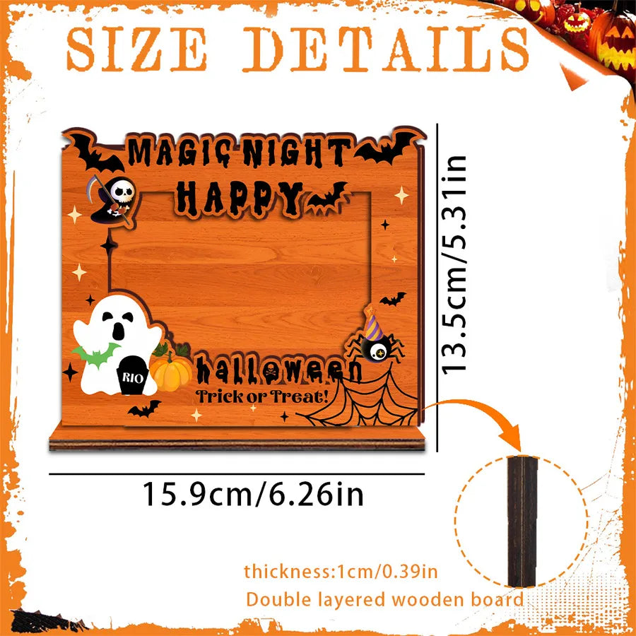 Halloween Wooden Picture Frame Decorative Ornaments Thick Festival Atmosphere Birthday Photo Album Woodcraft Simple Style