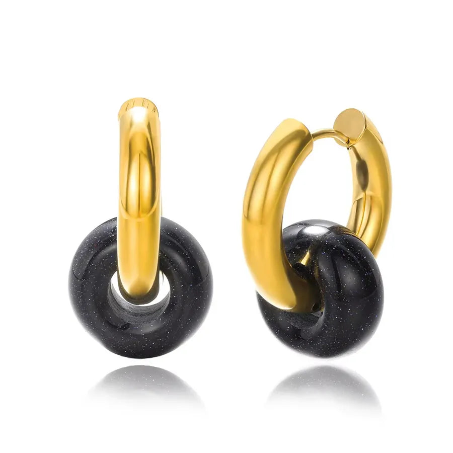1 Pair Vintage Style Geometric Plating 304 Stainless Steel natural stone 18K Gold Plated Earrings