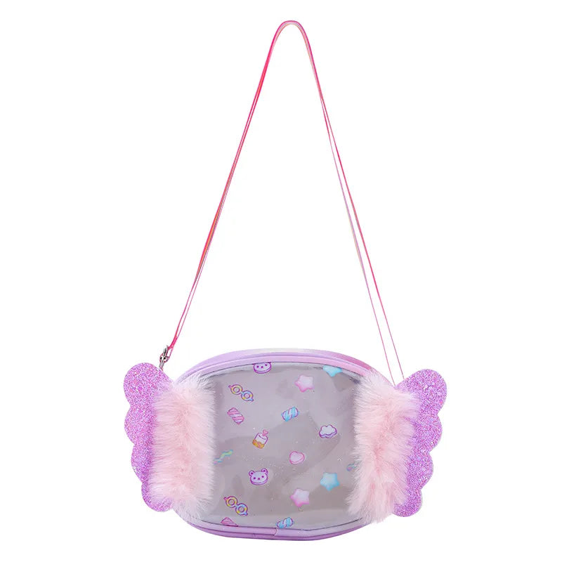 Kid'S pu Stripe Cute Sequins Square Zipper Shoulder Bag