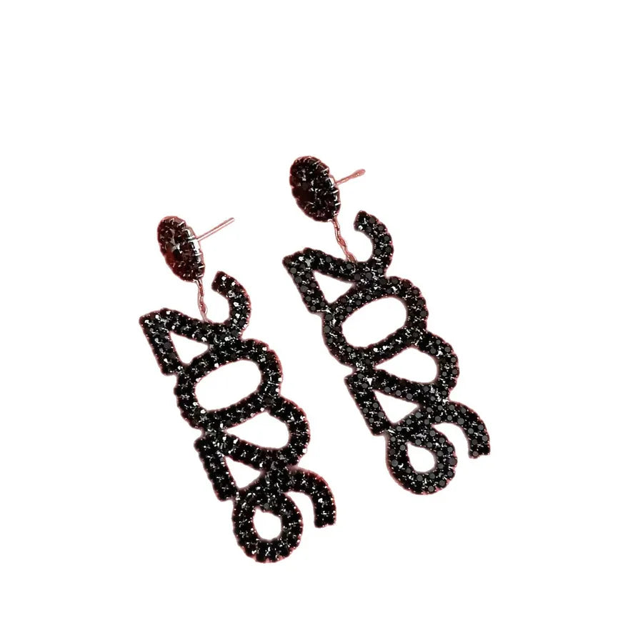 New Year 2026 Number Rhinestone Earrings Women's Christmas Gift Personalized Diamond Drop Earrings Fashion Jewelry Accessories
