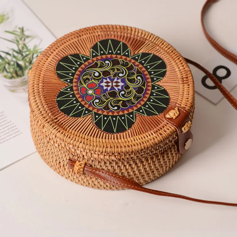 Special Sale Rattan Ins Butterfly Bag Mori Style Vintage Artistic Handmade Flower Petal Bag Woven Bag PU Belt