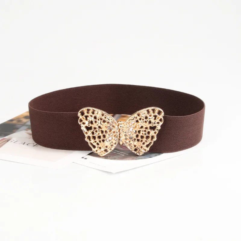IG Style Butterfly Woven Fabric Inlay Rhinestones Women's Leather Belts