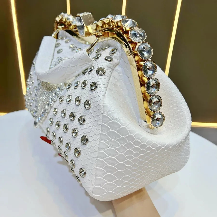 New Large Capacity Women's Handbag Luxury Crossbody Evening Dress Bag High-End Sensation Women's Bucket Shape Pu Diamond Embellished