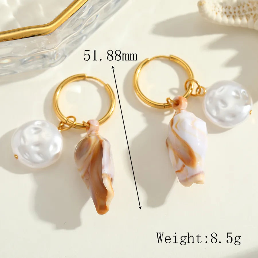 1 Pair Cute Romantic Artistic Starfish Conch Shell Plating Inlay 304 Stainless Steel Acrylic Imitation Pearl 18K Gold Plated Earrings