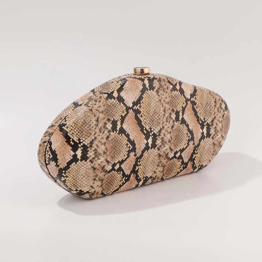 Acrylic Ladies Clutch Bag Shoulder Crossbody Snake Skin Pattern Fashionable Evening Handbag Oval Shape Single Shoulder Bag