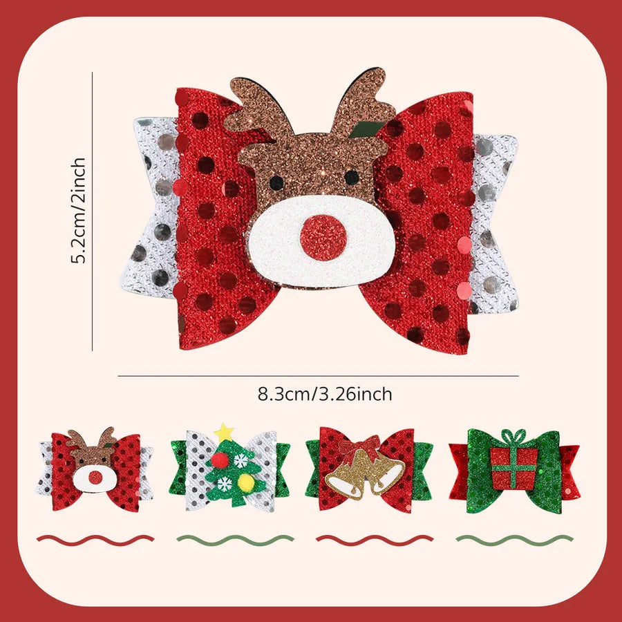 Christmas Tree Butterfly Knot Hair Clip Children's Party Girl Accessories Cute Cartoon Edge Hair Decorations Leather Material